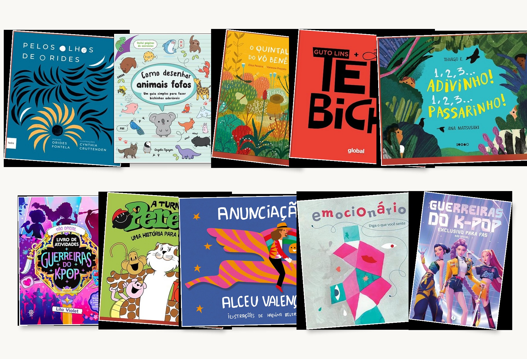 Colagem com as capas dos 10 livros infantis mais vendidos na Flip 2026